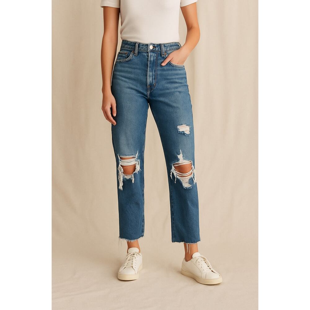 Abercrombie & Fitch Jeans Womens 27 High Rise Curve Love Mom Raw Button Front